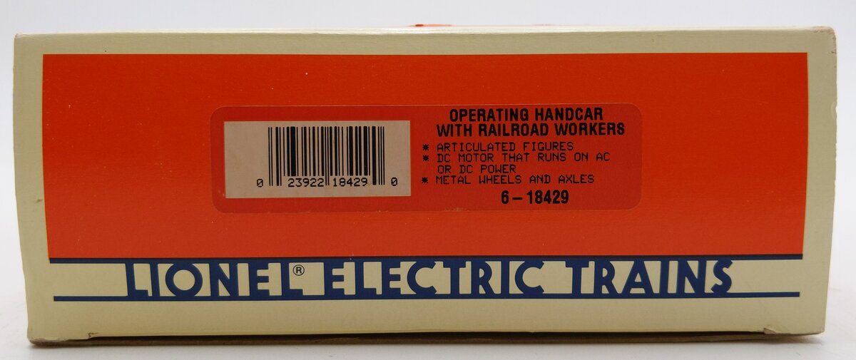 Lionel 6-18429 O Operating Handcar with Railroad Workers LN/Box