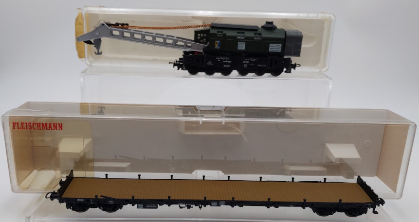 HO Scale Liliput 210 00 Crane Car & Fleischmann 5287 Flatcar [2] VG/Box