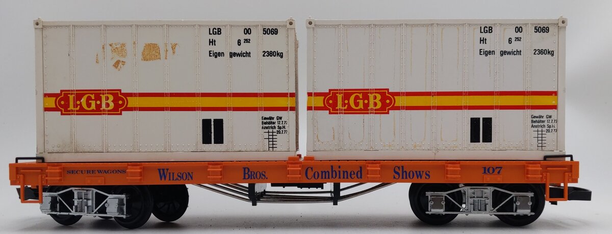 LGB 4260-DG G Scale Wilson Brothers Flatcar w/Containers #107 VG