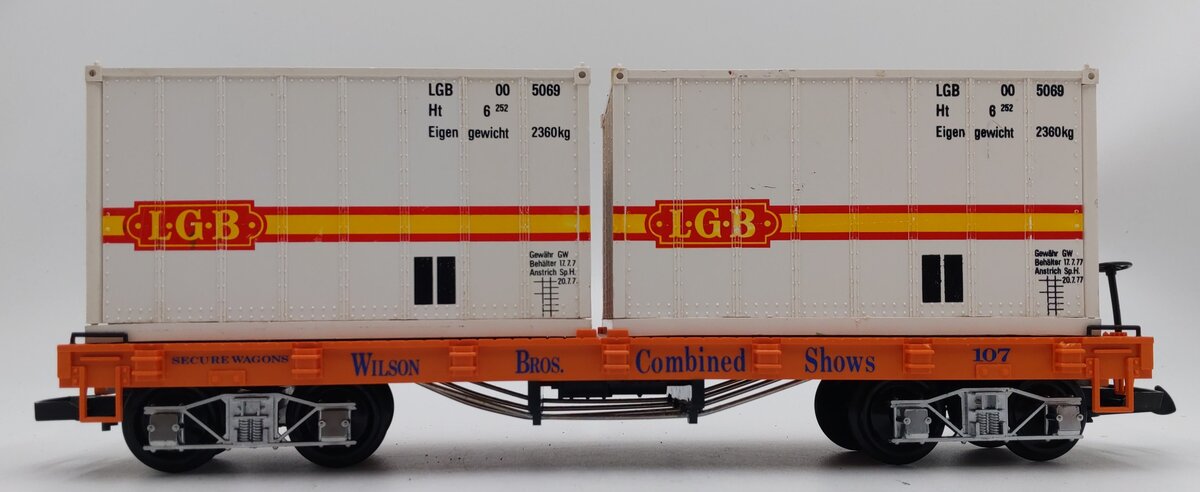 LGB 4260-DG G Scale Wilson Brothers Flatcar w/Containers #107 VG