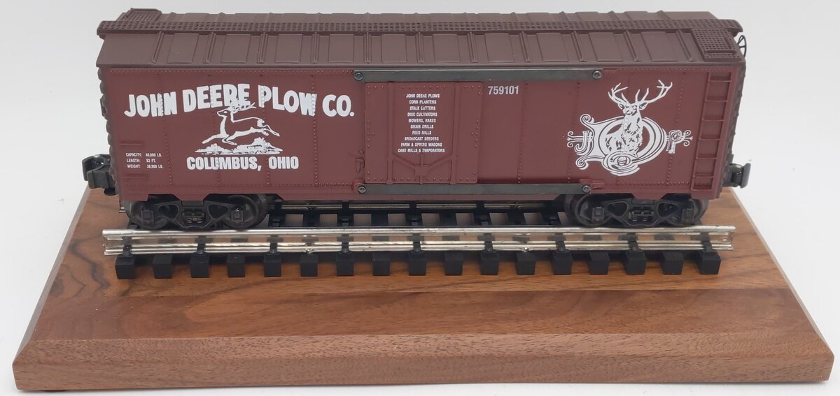 K-Line K759101 O Gauge John Deere Plow Company Boxcar w/ Display Base EX