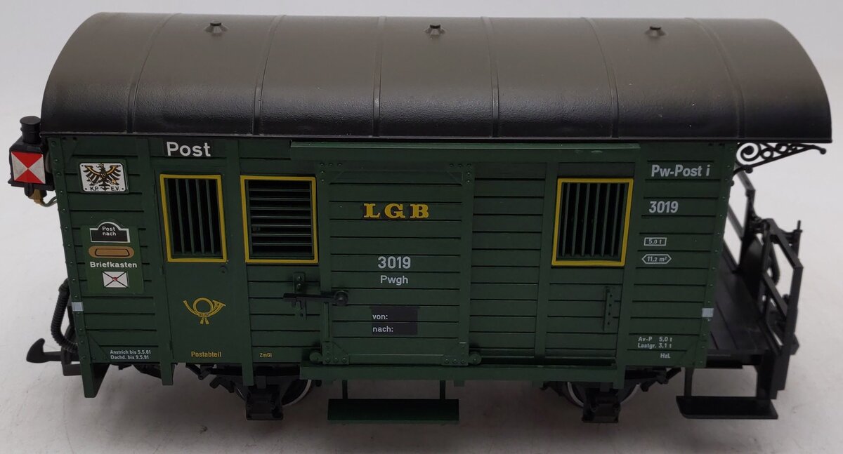 LGB 3019 G Scale Lighted Postal Car (Metal Wheels) EX/Box