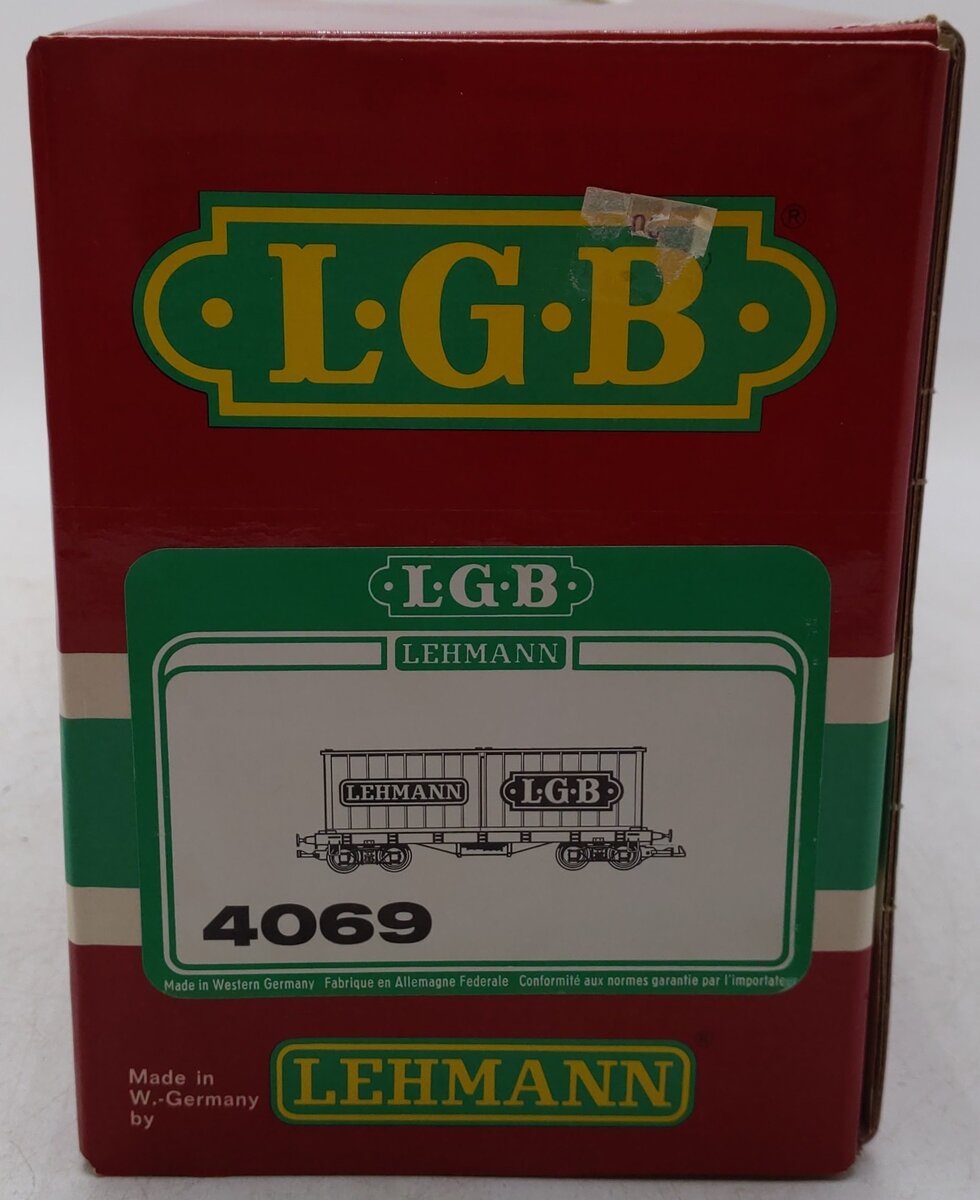 LGB 4069 G Scale Flatcar w/2 Grey LGB Containers EX/Box