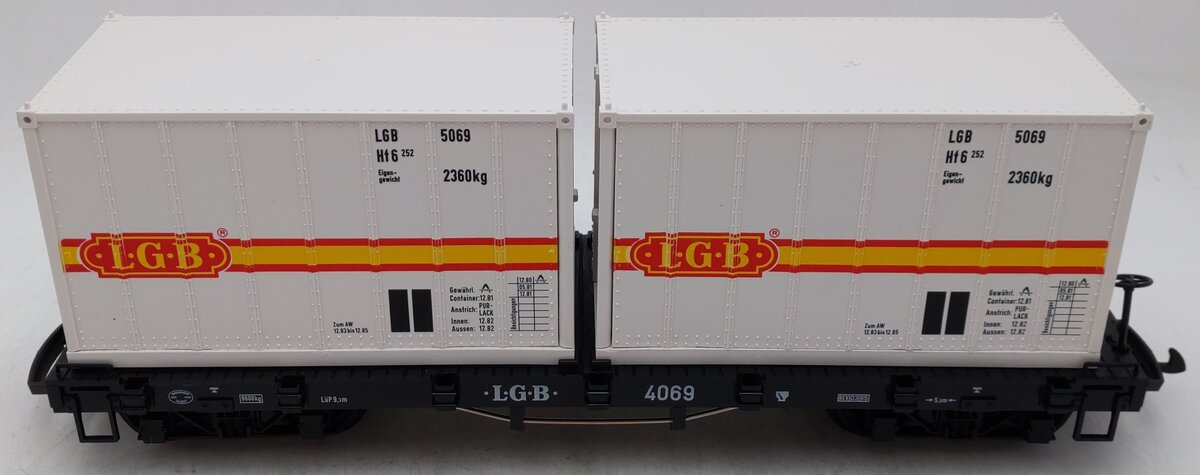 LGB 4069 G Scale Flatcar w/2 Grey LGB Containers EX/Box