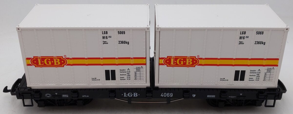 LGB 4069 G Scale Flatcar w/2 Grey LGB Containers EX/Box