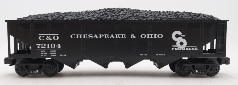 MTH 30-7520 O Gauge Chesapeake & Ohio Quad Hopper w/ Coal Load #72194 LN