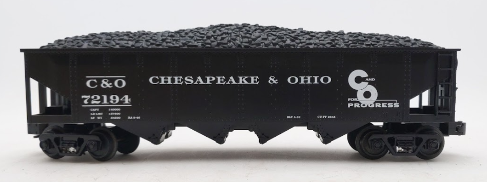 MTH 30-7520 O Gauge Chesapeake & Ohio Quad Hopper w/ Coal Load #72194 LN