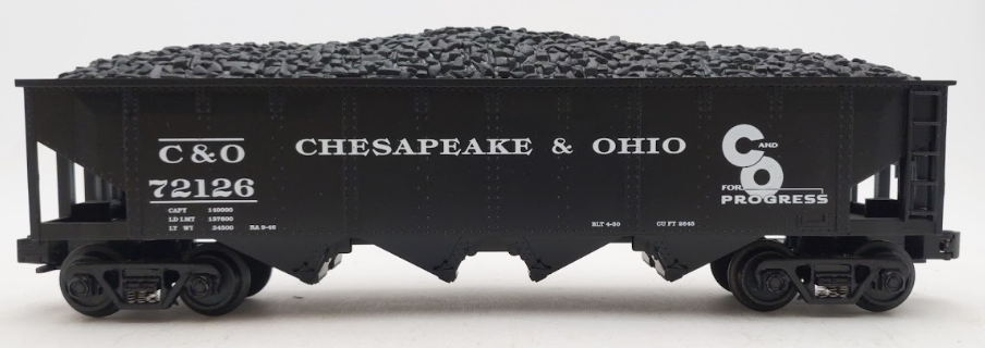 MTH 30-7520 O Gauge Chesapeake & Ohio Quad Hopper w/ Coal Load #72126 LN