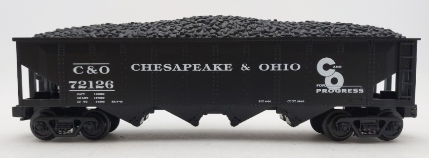 MTH 30-7520 O Gauge Chesapeake & Ohio Quad Hopper w/ Coal Load #72126 LN