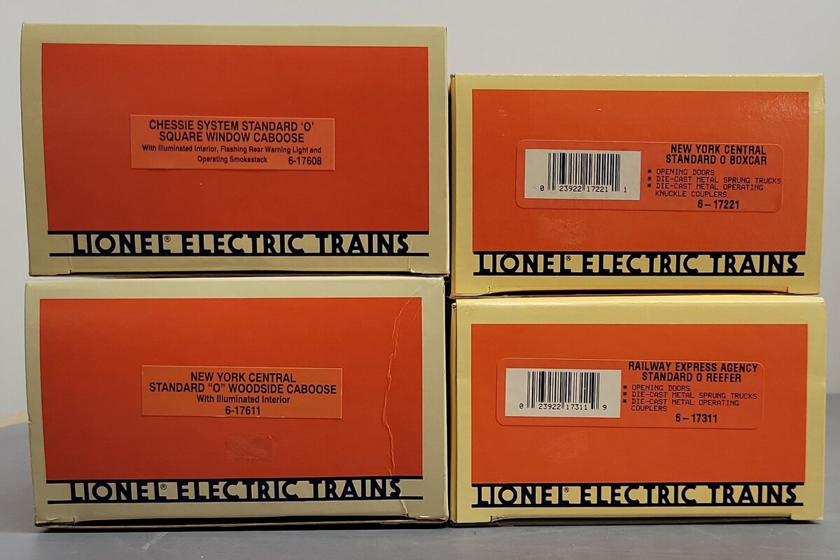 Lionel O Gauge Assorted Freight Cars: #17221, #17311, #17608, #6001 [4] EX/Box