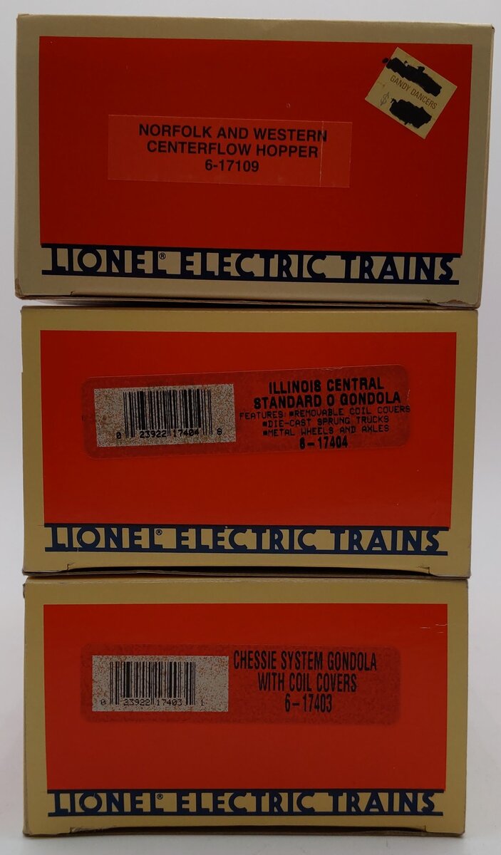 Lionel O Gauge Assorted Freight Cars: 6-17109, 6-17403, 6-17404 [3] EX/Box