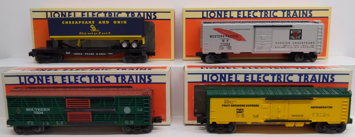 Lionel O Gauge Assorted Freight Cars: #16922, #7403, #9887, #17222 [4] LN/Box
