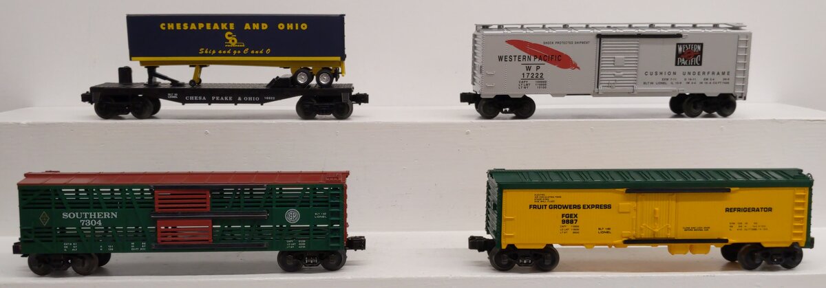 Lionel O Gauge Assorted Freight Cars: #16922, #7403, #9887, #17222 [4] LN/Box