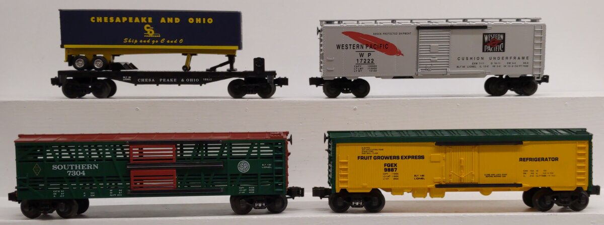 Lionel O Gauge Assorted Freight Cars: #16922, #7403, #9887, #17222 [4] LN/Box
