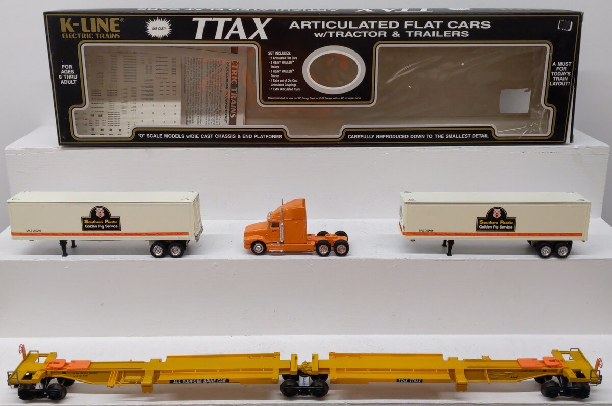 K-Line K-7702 O Gauge Southern Pacific Golden Pig TTAX Articulated Flatcar Set VG/Box