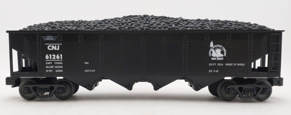 MTH O Gauge CNJ 4 Bay Hopper w/ Coal Load #61261 LN