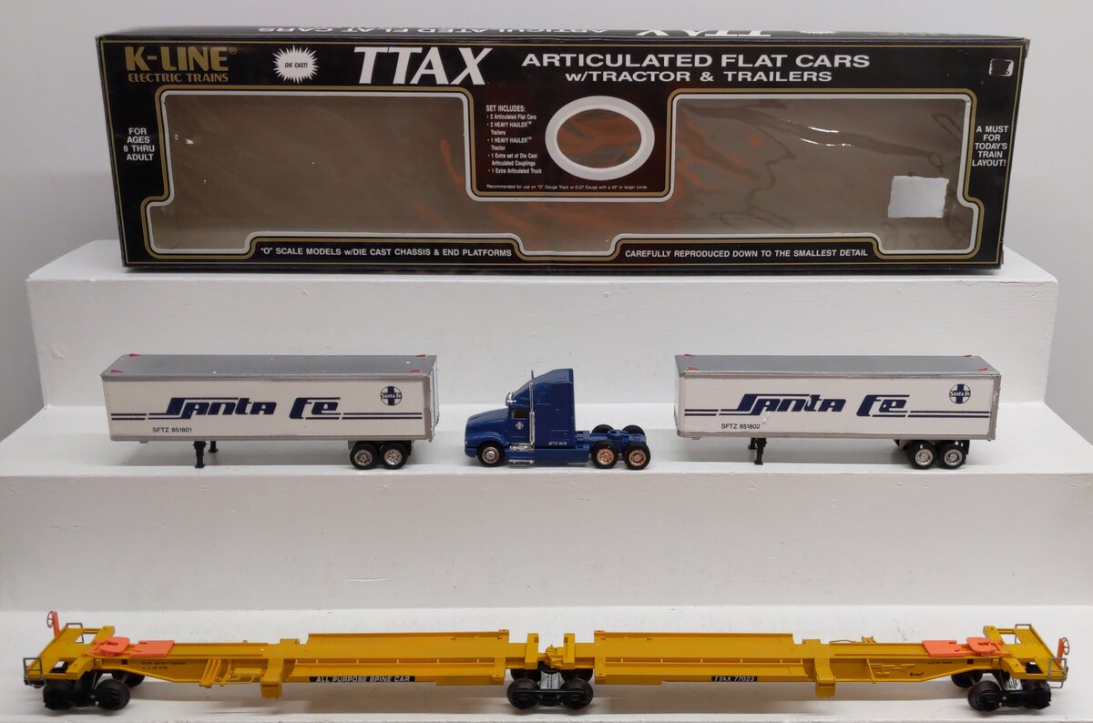 K-Line K77023 O Gauge Santa Fe Classic TTAX Flatcar w/ Trailers VG/Box
