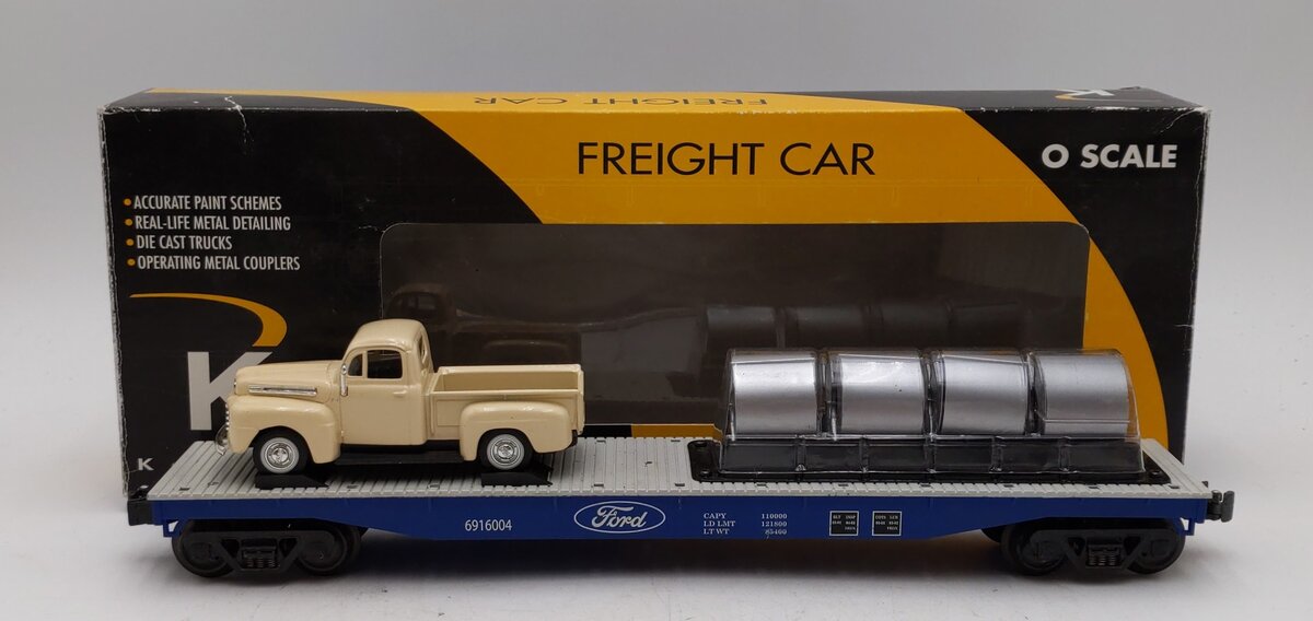 K-Line K691-6004 O Ford Flatcar w/Pickup & Coil Load & DC Ford Pickup #6916004 LN/Box