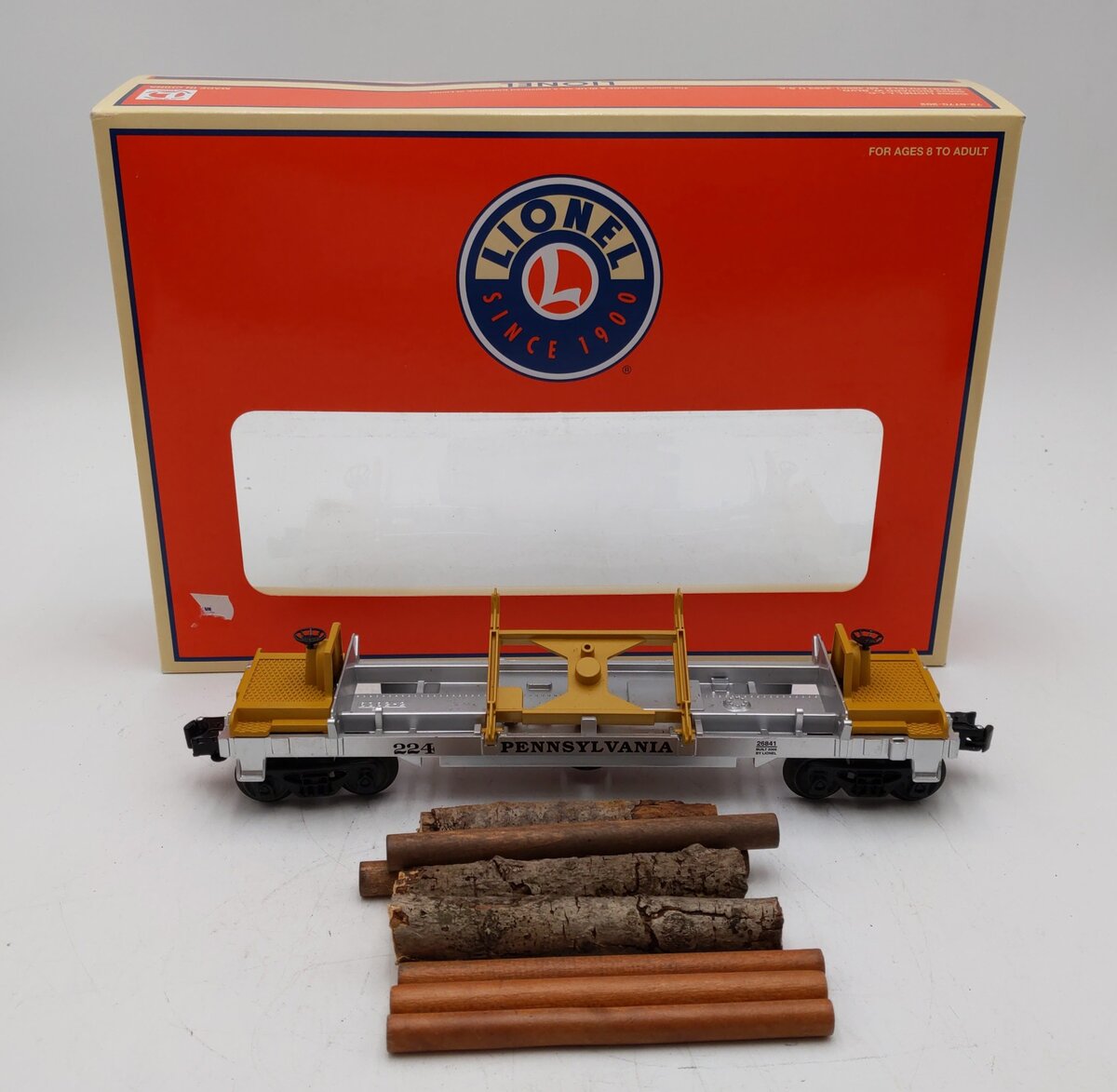 Lionel 6-26841 O Pennsylvania Railroad Log Dump Car #224 VG/Box