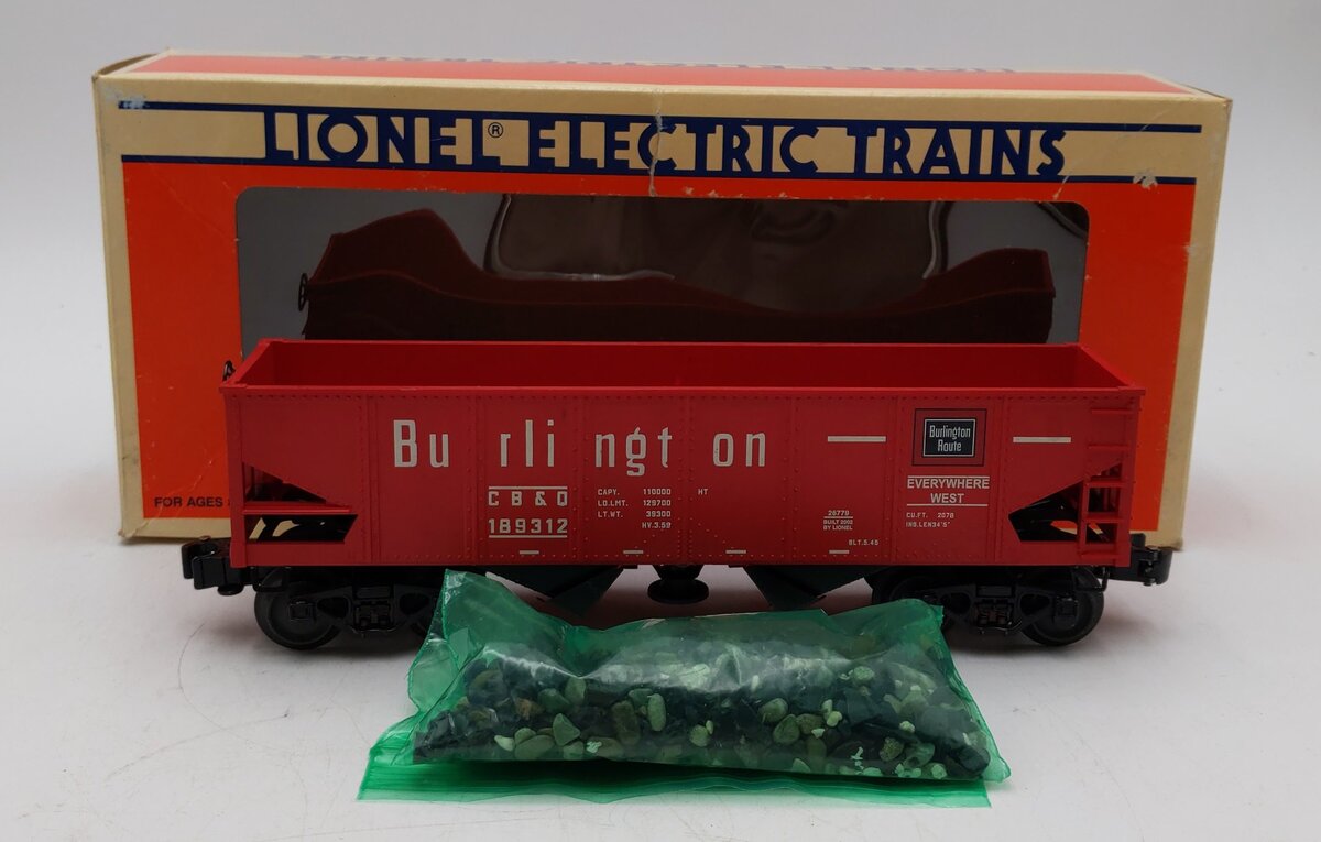 Lionel 6-26779 O Gauge Burlington Operating Hopper #189312 w/ Coal Load LN/Box