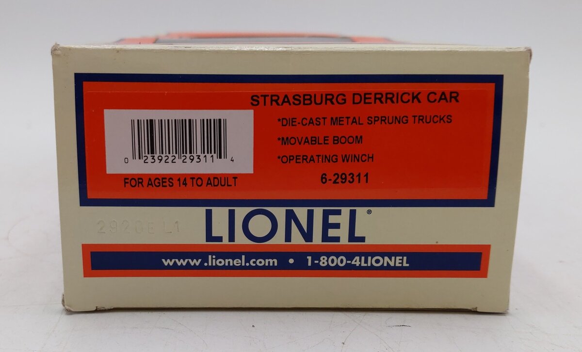 Lionel 6-29311 O Gauge Strasburg Derrick Car LN/Box