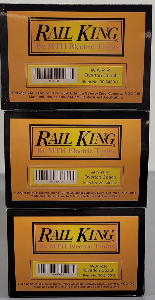 MTH 30-6400 O Gauge Western & Atlantic Overton Passenger Coach 3 Car Set EX/Box