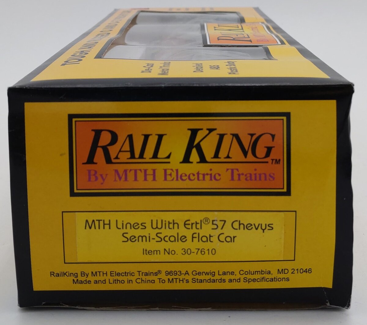 MTH 30-7610 O Gauge MTH Lines Flat Car with 2 Red Ertl '57 Chevys VG/Box
