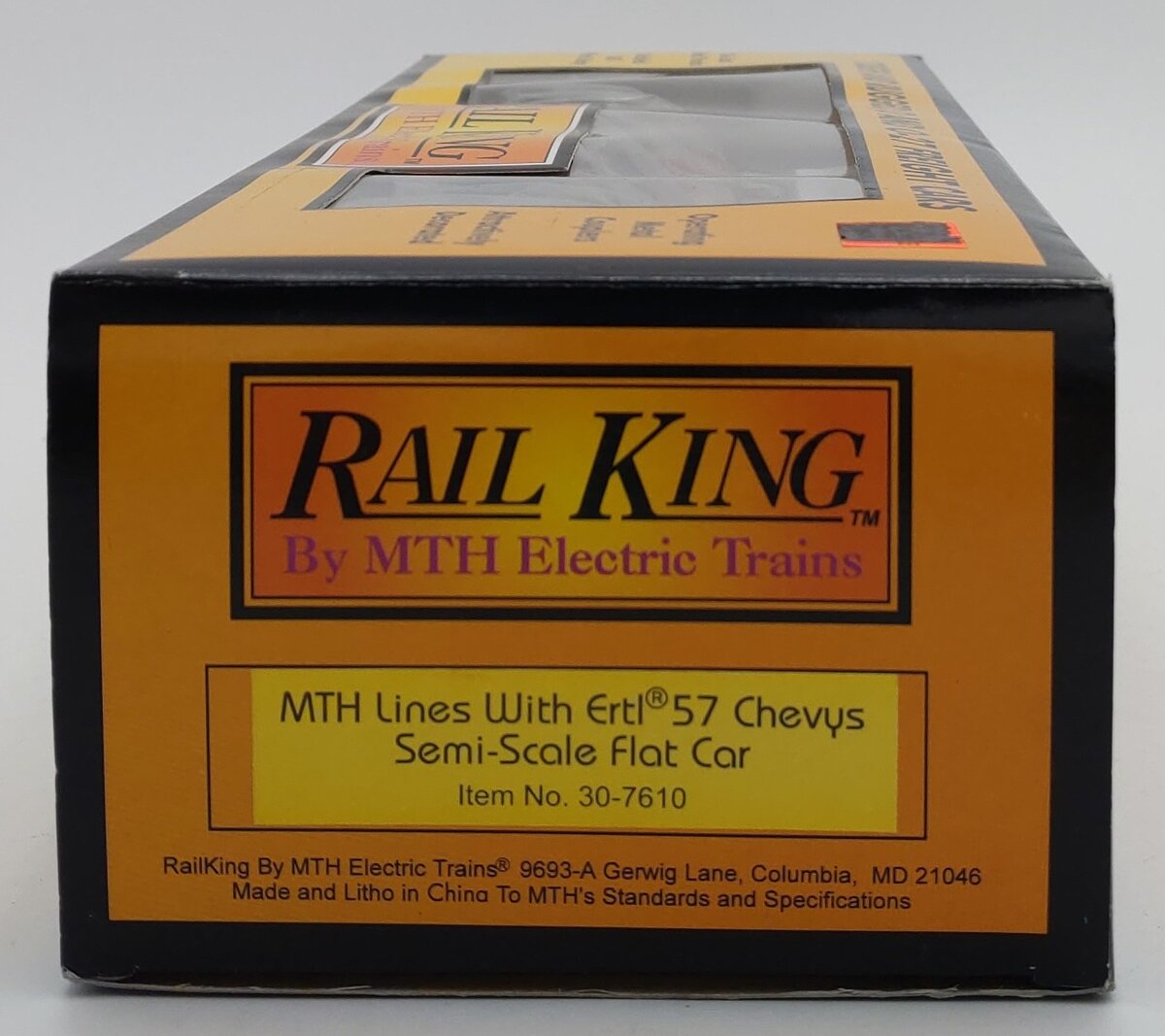 MTH 30-7610 O Gauge MTH Lines Flat Car with 2 Red Ertl '57 Chevys VG/Box