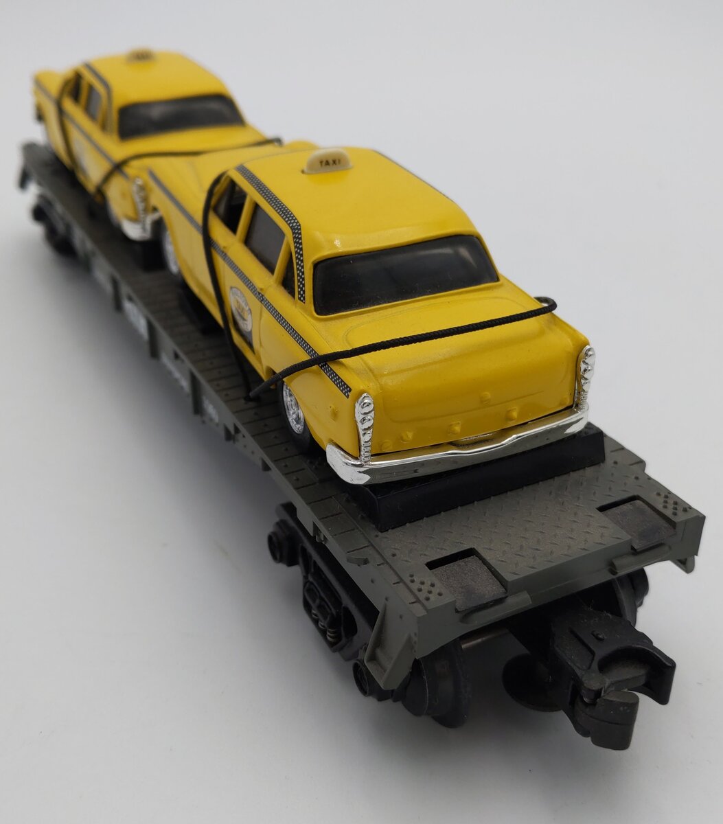 MTH 30-7625 O Gauge MTH Auto Transport Flatcar w/ Ertl Checker Cabs #1959 LN/Box