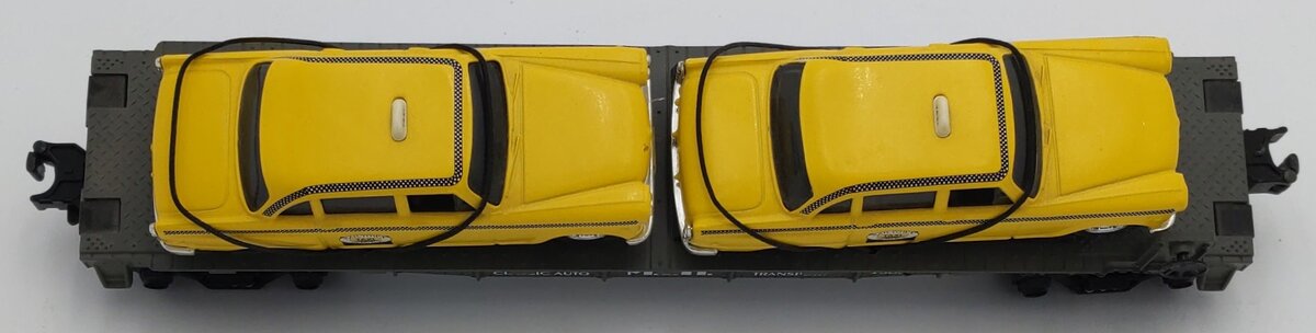 MTH 30-7625 O Gauge MTH Auto Transport Flatcar w/ Ertl Checker Cabs #1959 LN/Box