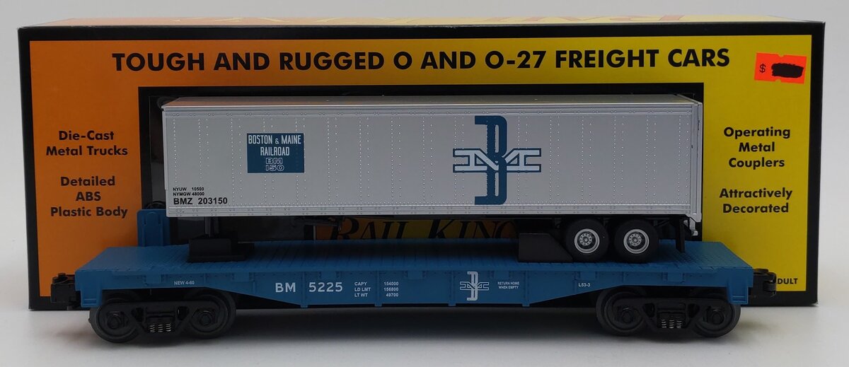MTH 30-7684 Boston & Maine Flatcar w/B&M Trailer #5225 LN/Box