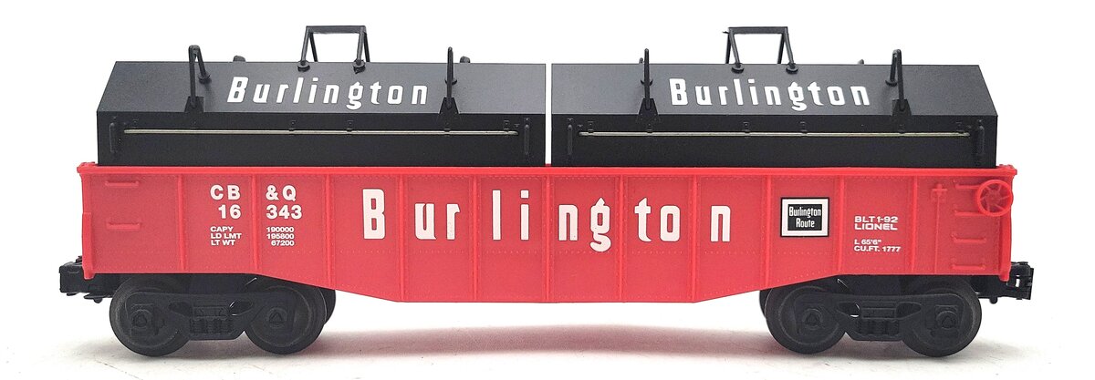 Lionel 6-16343 O Gauge Burlington Gondola w/Coil Covers VG