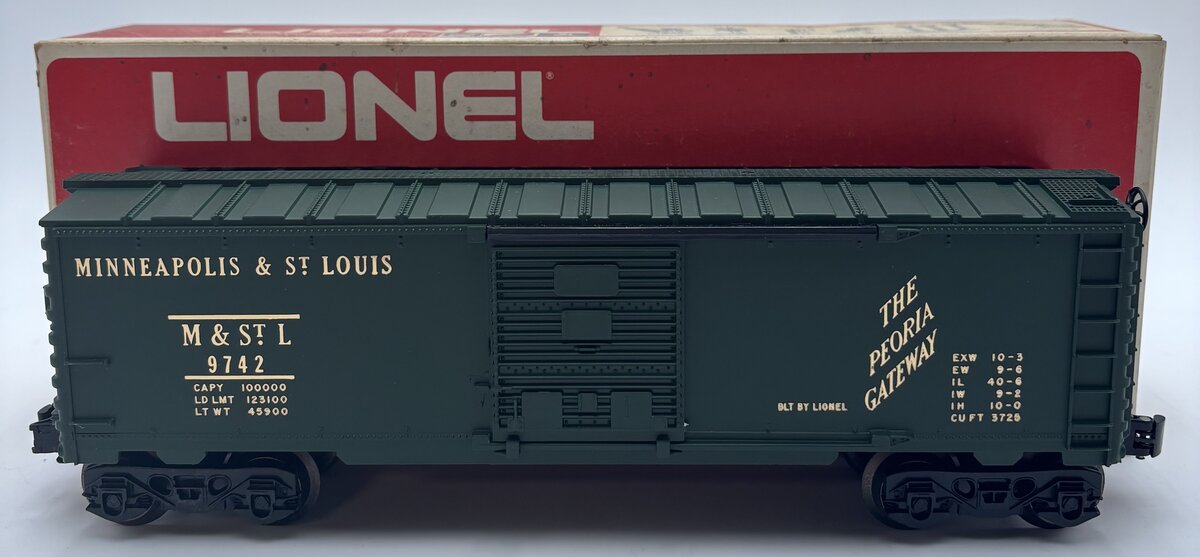 Lionel 6-9742 O Gauge Green Minneapolis & St. Louis Boxcar EX/Box