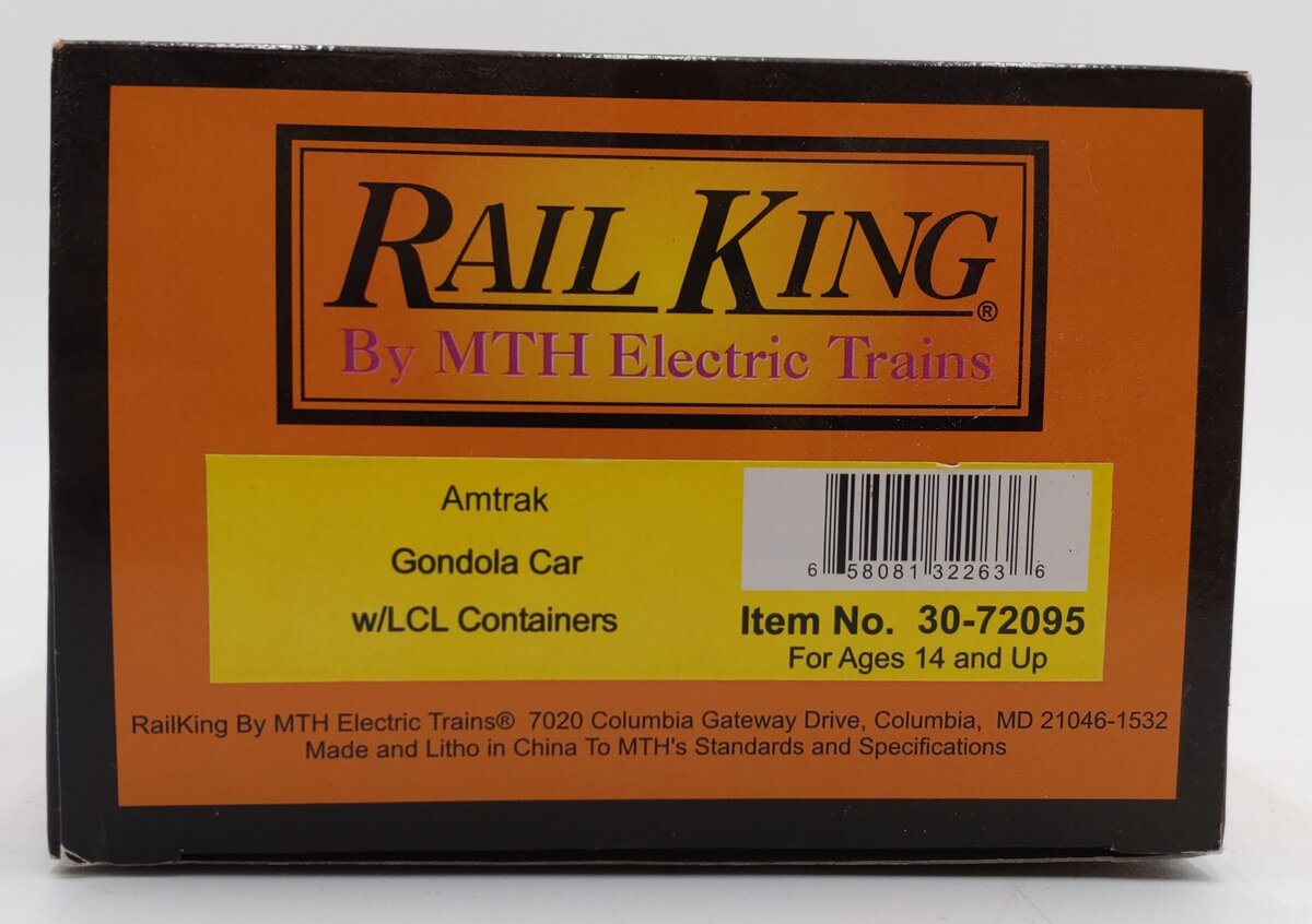 MTH 30-72095 O-27 Amtrak Gondola w/LCL Containers LN/Box