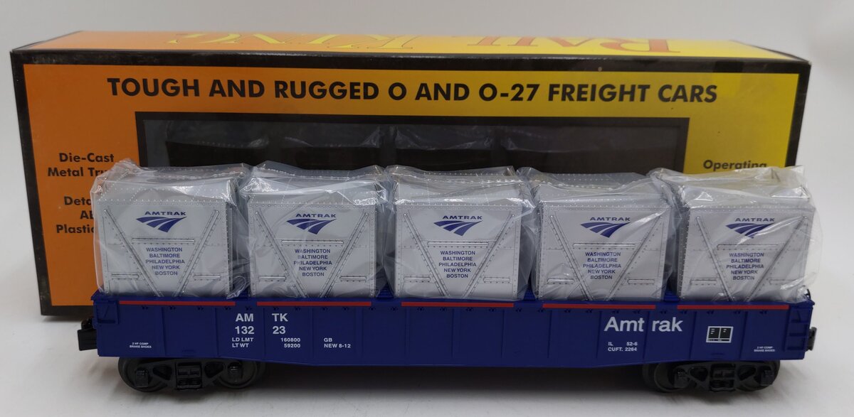 MTH 30-72095 O-27 Amtrak Gondola w/LCL Containers LN/Box