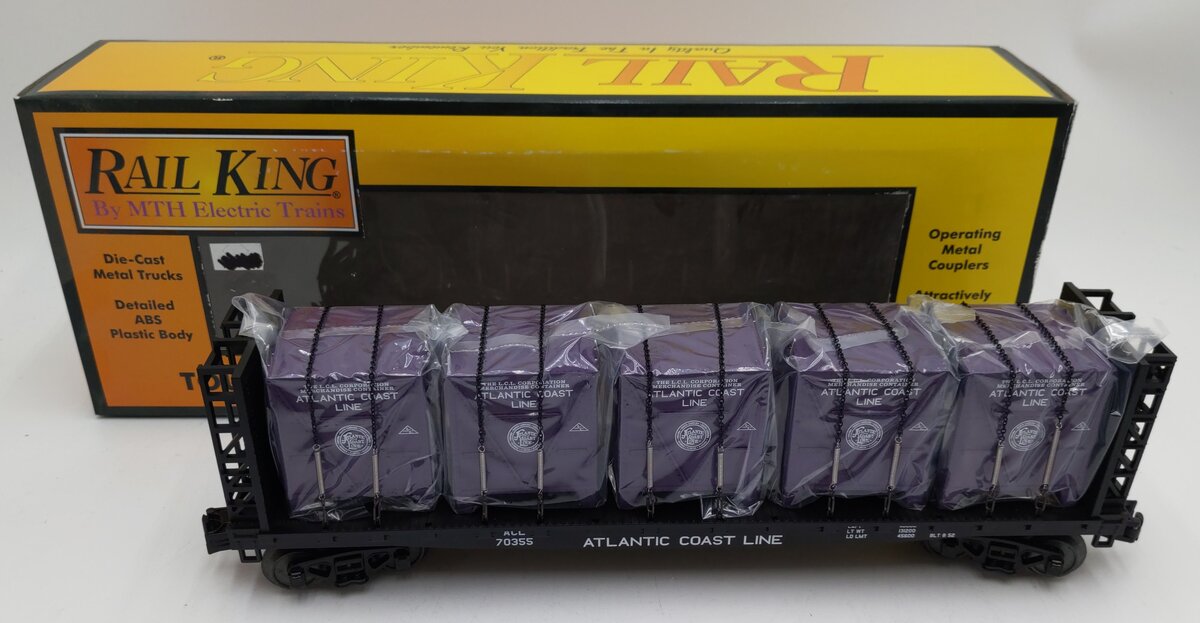 MTH 30-76608 O Atlantic Coast Line Flat Car w/ Bulkheads & LCL Containers #70355 LN/Box