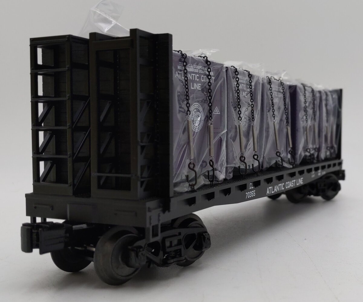 MTH 30-76608 O Atlantic Coast Line Flat Car w/ Bulkheads & LCL Containers #70355 LN/Box