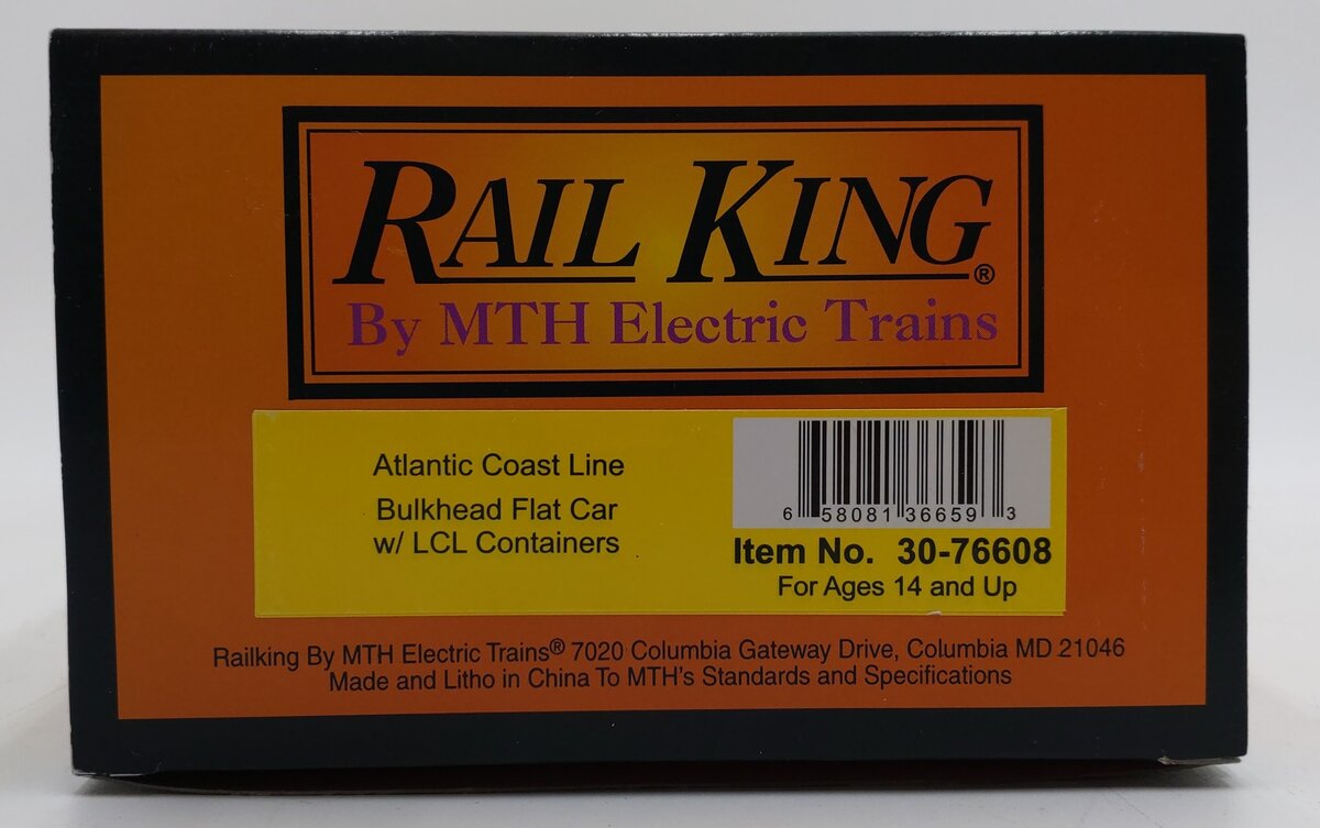 MTH 30-76608 O Atlantic Coast Line Flat Car w/ Bulkheads & LCL Containers #70355 LN/Box