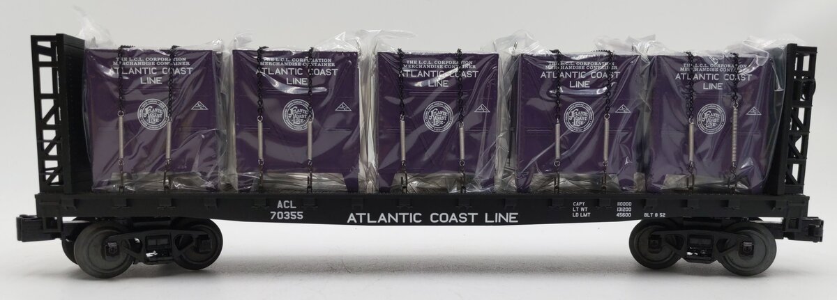 MTH 30-76608 O Atlantic Coast Line Flat Car w/ Bulkheads & LCL Containers #70355 LN/Box
