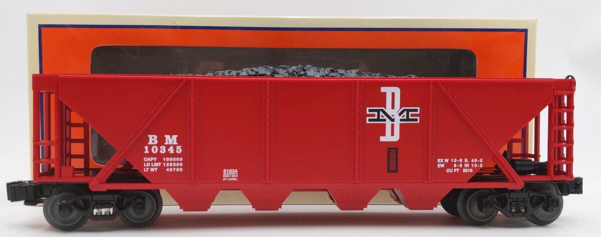 Lionel 6-81034 O Gauge Boston & Maine Quad Hopper #10345 with Coal Load LN/Box