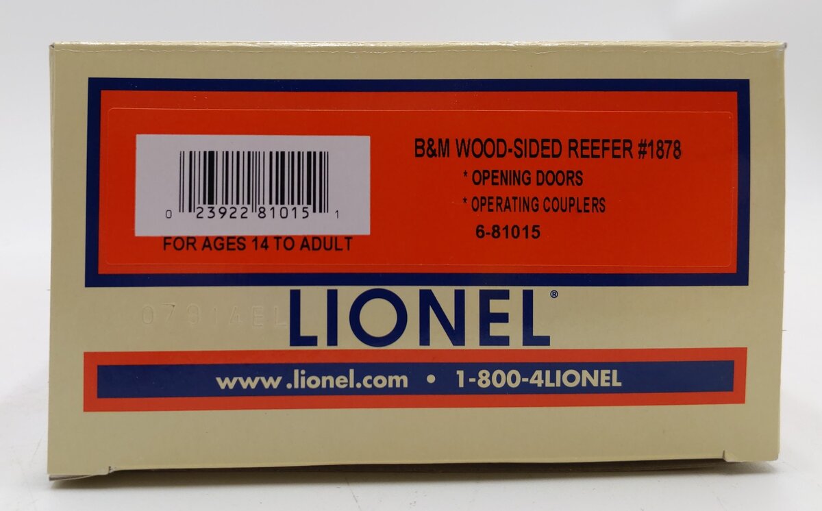 Lionel 6-81015 O Gauge B&M Wood-Sided Reefer #1878 EX/Box