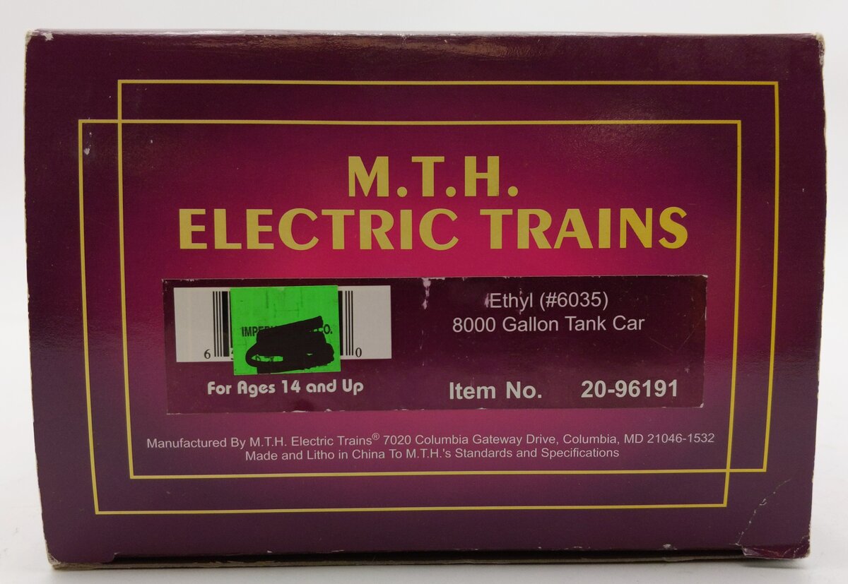 MTH 20-96191 O Ethyl 8000 Gallon Tank Car #6035 LN/Box