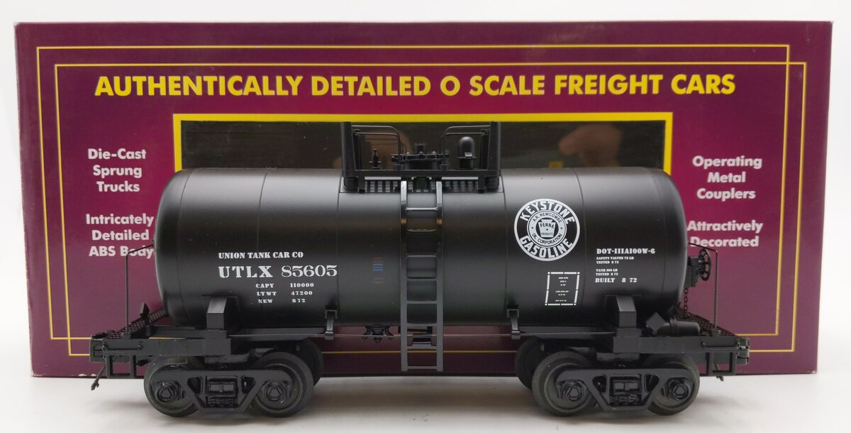 MTH 20-96723 O Gauge Keystone Gasoline UTLX 8,000-Gallon Tank Car #85605 LN/Box