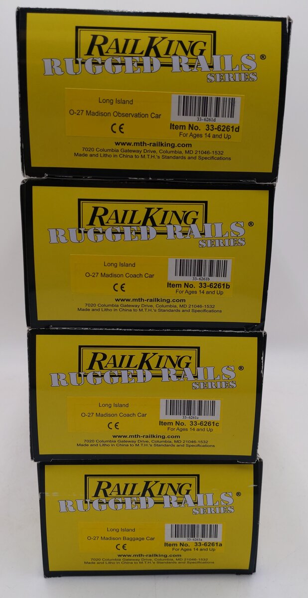 MTH 33-6261 O Long Island Rugged Rails Madison Passenger Car Set (Set of 4) LN/Box