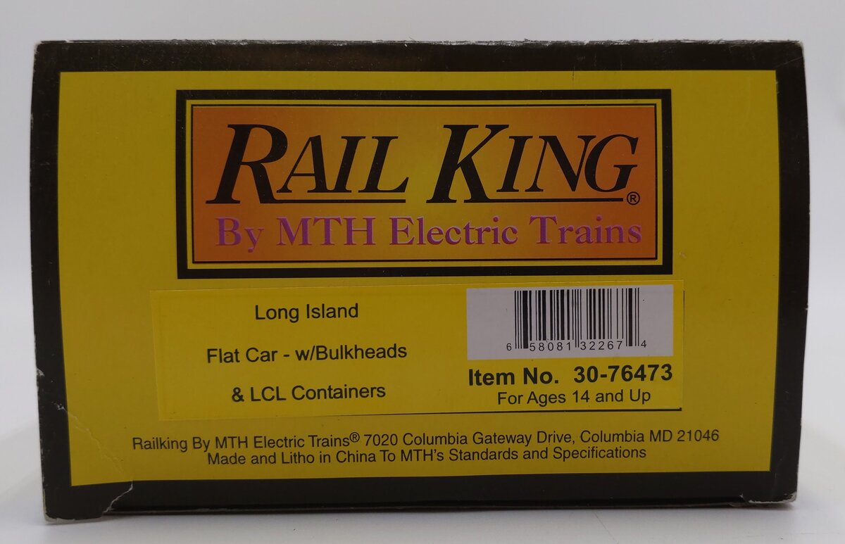 MTH 30-76473 O Long Island Flat Car with Bulkheads & LCL Containers #491985 LN/Box