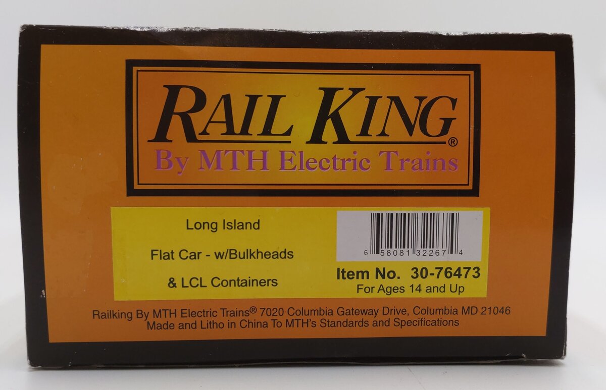 MTH 30-76473 O Long Island Flat Car with Bulkheads & LCL Containers #491985 LN/Box