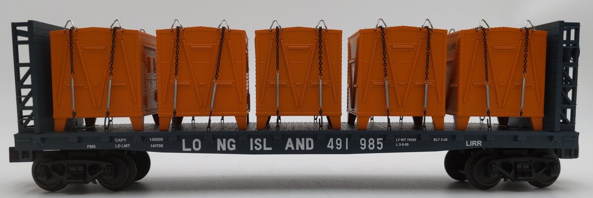 MTH 30-76473 O Long Island Flat Car with Bulkheads & LCL Containers #491985 LN/Box