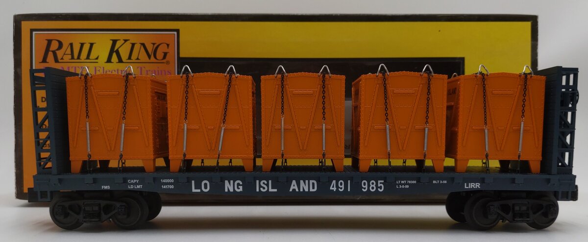 MTH 30-76473 O Long Island Flat Car with Bulkheads & LCL Containers #491985 LN/Box