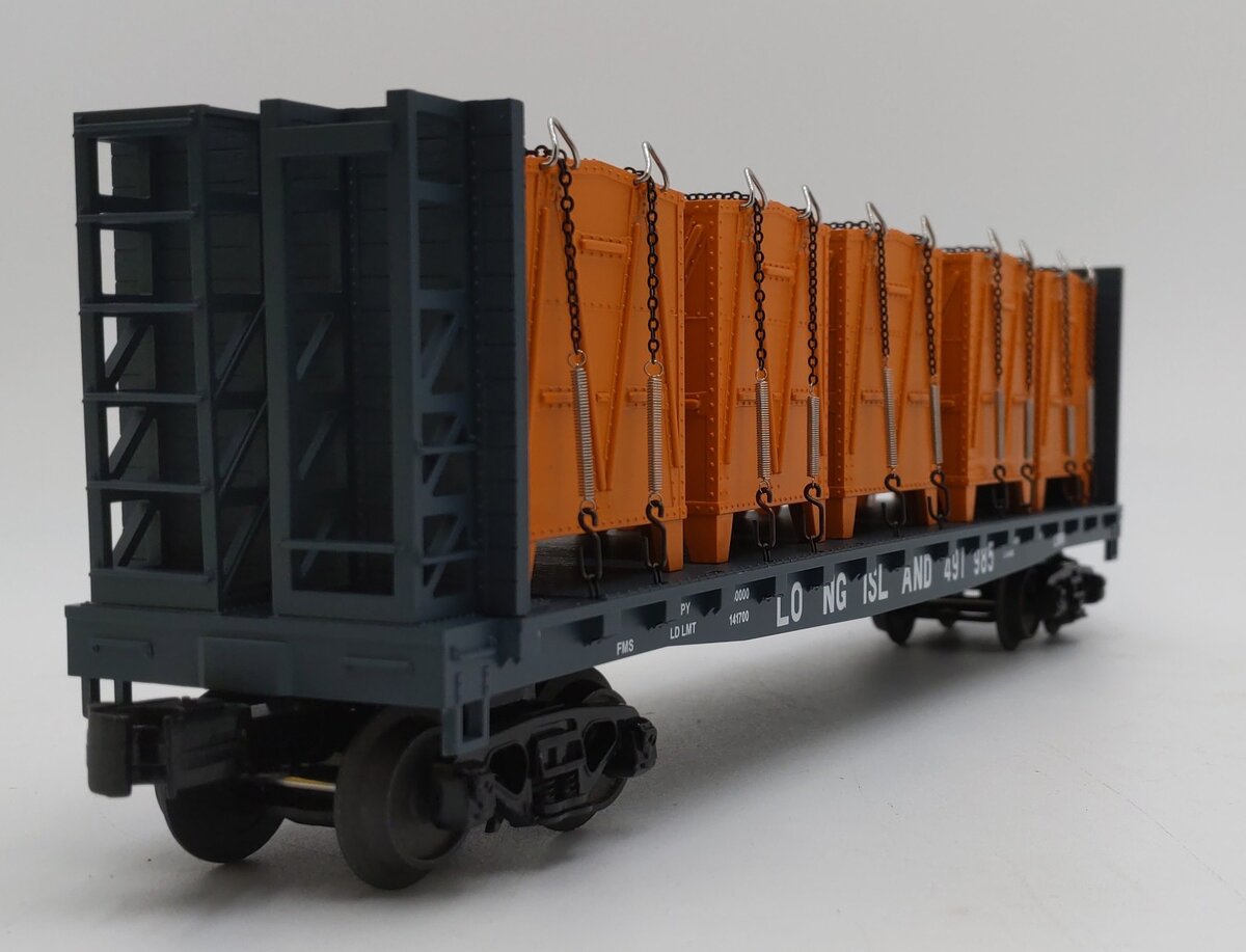 MTH 30-76473 O Long Island Flat Car with Bulkheads & LCL Containers #491985 LN/Box
