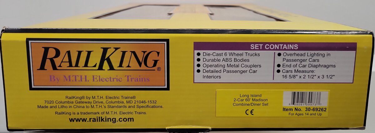 MTH 30-69262 O Long Island 60's Madison Passenger Combine/Diner Cars(Set of 2) LN/Box